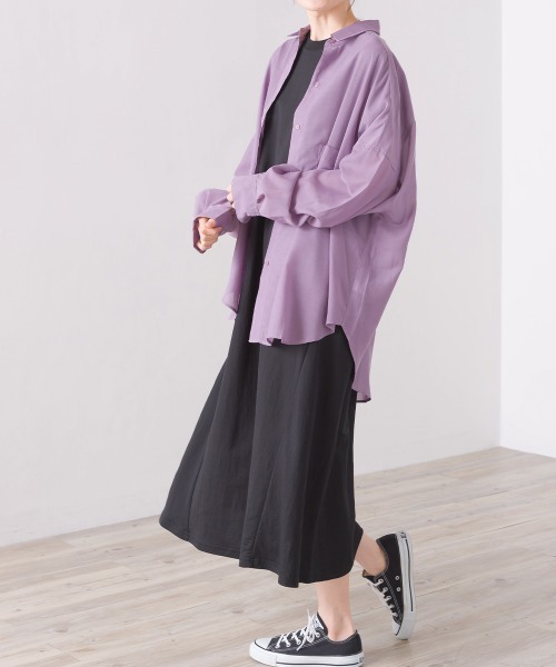 接触冷感レーヨンナイロンボトルネックフレアワンピース