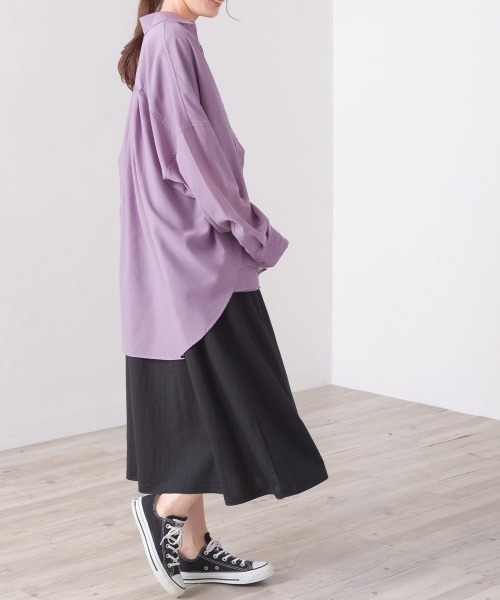 接触冷感レーヨンナイロンボトルネックフレアワンピース