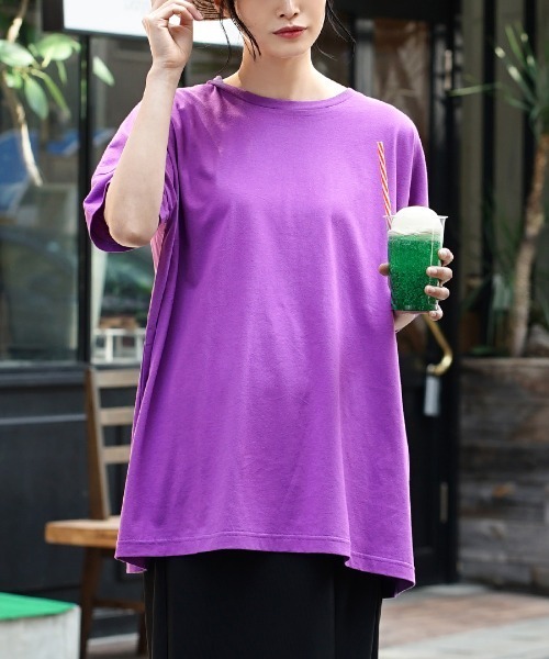 zootie（ズーティー）の「【汗が染みない ビッグTシャツ】 汗しみない Tシャツ［ビッグTEE］ 汗染み防止（Tシャツ/カットソー・レディース・ラベンダー/モカ/ライトブルー/ライトカーキ/グレイッシュブルー/ブラック/グレイッシュベージュ/オレンジ系その他2/杢グレー/オフホワイト/ネイビー/ダークグリーン/ブルー系その他2/ダークブラウン/パープル系その他/アイボリー/イエロー系その他/レッド系その他/ミント・M-L）」の16枚目の写真