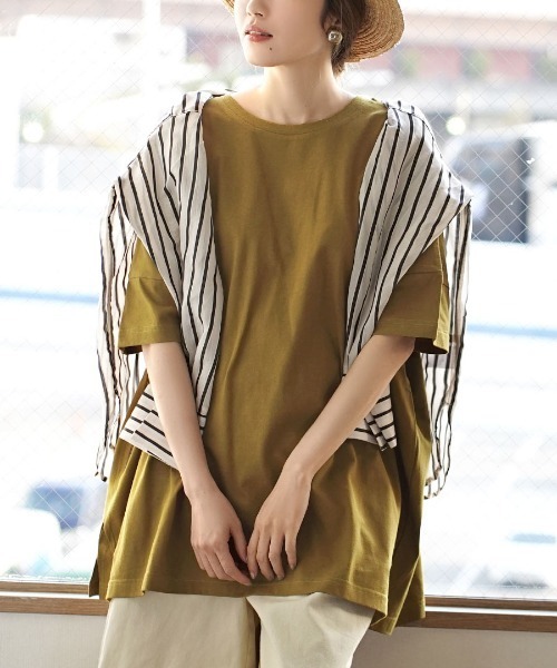 zootie（ズーティー）の「【汗が染みない ビッグTシャツ】 汗しみない Tシャツ［ビッグTEE］ 汗染み防止（Tシャツ/カットソー・レディース・ラベンダー/モカ/ライトブルー/ライトカーキ/グレイッシュブルー/ブラック/グレイッシュベージュ/オレンジ系その他2/杢グレー/オフホワイト/ネイビー/ダークグリーン/ブルー系その他2/ダークブラウン/パープル系その他/アイボリー/イエロー系その他/レッド系その他/ミント・M-L）」の17枚目の写真