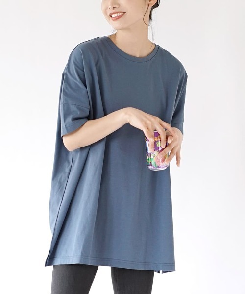 zootie（ズーティー）の「【汗が染みない ビッグTシャツ】 汗しみない Tシャツ［ビッグTEE］ 汗染み防止（Tシャツ/カットソー・レディース・ラベンダー/モカ/ライトブルー/ライトカーキ/グレイッシュブルー/ブラック/グレイッシュベージュ/オレンジ系その他2/杢グレー/オフホワイト/ネイビー/ダークグリーン/ブルー系その他2/ダークブラウン/パープル系その他/アイボリー/イエロー系その他/レッド系その他/ミント・M-L）」の13枚目の写真