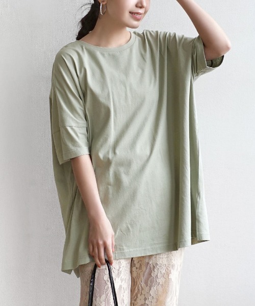 zootie（ズーティー）の「【汗が染みない ビッグTシャツ】 汗しみない Tシャツ［ビッグTEE］ 汗染み防止（Tシャツ/カットソー・レディース・ラベンダー/モカ/ライトブルー/ライトカーキ/グレイッシュブルー/ブラック/グレイッシュベージュ/オレンジ系その他2/杢グレー/オフホワイト/ネイビー/ダークグリーン/ブルー系その他2/ダークブラウン/パープル系その他/アイボリー/イエロー系その他/レッド系その他/ミント・M-L）」の9枚目の写真