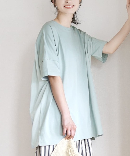 zootie（ズーティー）の「【汗が染みない ビッグTシャツ】 汗しみない Tシャツ［ビッグTEE］ 汗染み防止（Tシャツ/カットソー・レディース・ラベンダー/モカ/ライトブルー/ライトカーキ/グレイッシュブルー/ブラック/グレイッシュベージュ/オレンジ系その他2/杢グレー/オフホワイト/ネイビー/ダークグリーン/ブルー系その他2/ダークブラウン/パープル系その他/アイボリー/イエロー系その他/レッド系その他/ミント・M-L）」の11枚目の写真