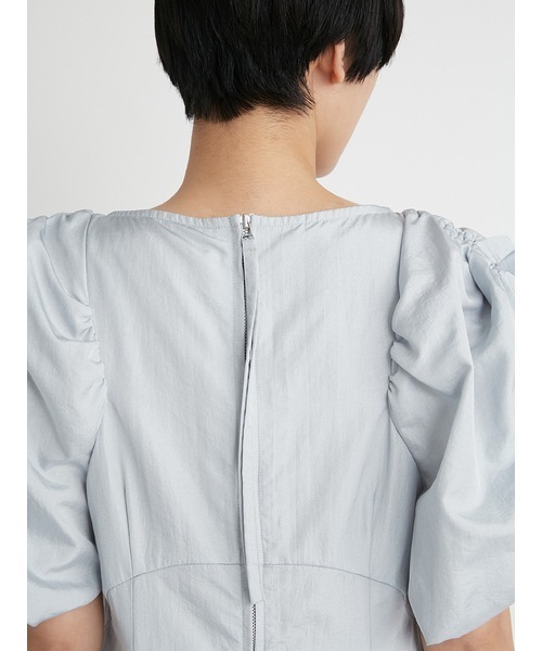 美品 styling/ パフスリーブワンピース　0サイズ セール】異素材 テクスチャー 切り替え パフスリーブ ワンピース