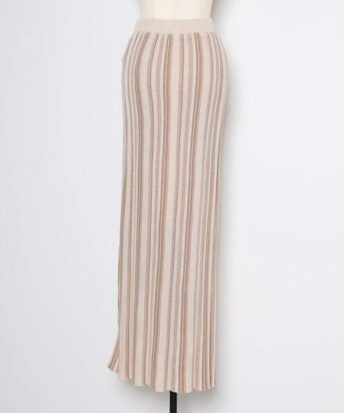 Bonjour Sagan（ボンジュールサガン）の「ストライプニットロングスカート（スカート・レディース・ベージュ/グリーン・FREE）」の20枚目の写真