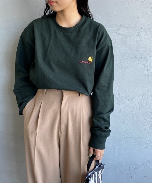 Carhartt WIP（カーハートダブリューアイピー）の「[carhartt WIP/カーハートダブリューアイピー] AMERICAN SCRIPT ワンポイントロゴ刺繍ロンT（Tシャツ/カットソー・レディース・ブラック/グリーン/ホワイト/ダークグリーン・L/M/XS/S/XL）」の3枚目の写真