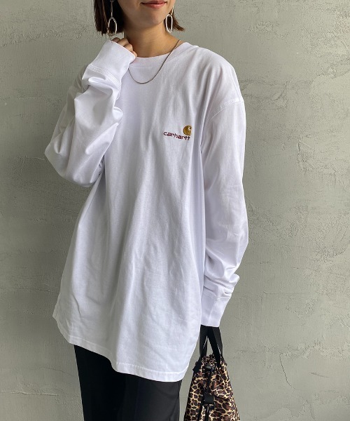 Carhartt WIP（カーハートダブリューアイピー）の「[carhartt WIP/カーハートダブリューアイピー] AMERICAN SCRIPT ワンポイントロゴ刺繍ロンT（Tシャツ/カットソー・レディース・ブラック/グリーン/ホワイト/ダークグリーン・L/M/XS/S/XL）」の6枚目の写真