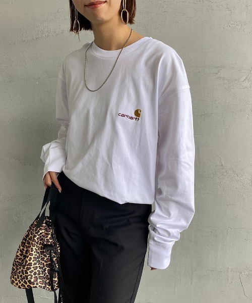 Carhartt WIP（カーハートダブリューアイピー）の「[carhartt WIP/カーハートダブリューアイピー] AMERICAN SCRIPT ワンポイントロゴ刺繍ロンT（Tシャツ/カットソー・レディース・ブラック/グリーン/ホワイト/ダークグリーン・L/M/XS/S/XL）」の14枚目の写真