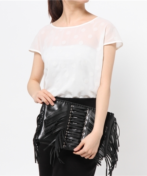 SLY（スライ）の「フリンジレザーCLUTCH BAG（ショルダーバッグ・レディース・ブラック/イエロー・FREE）」の10枚目の写真