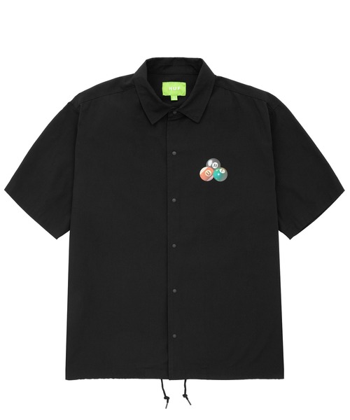 HUF 半袖シャツ コーチジャケット ビリヤード ポリ混 ブラック ビリヤード HUF 半袖シャツ コーチジャケット ビリヤード ポリ混 ブラック