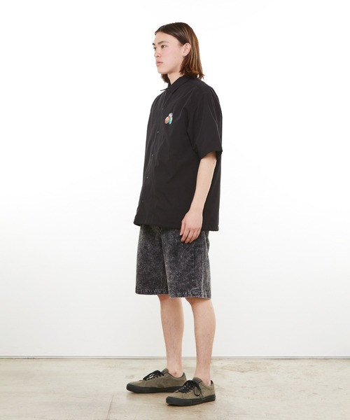 HUF 半袖シャツ コーチジャケット ビリヤード ポリ混 ブラック ビリヤード HUF（ハフ）の「DIRTY POOL COACHES SHIRT / HUF コーチシャツ