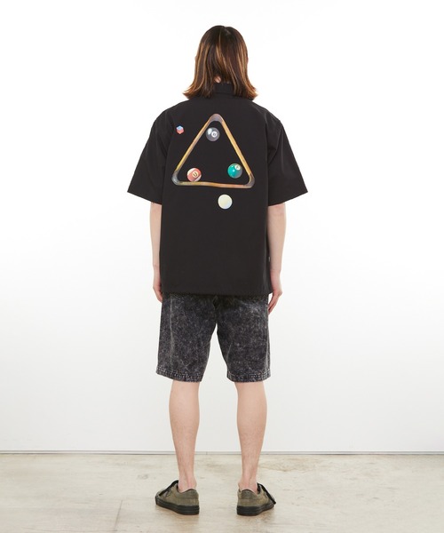 HUF 半袖シャツ コーチジャケット ビリヤード ポリ混 ブラック ビリヤード HUF 半袖シャツ コーチジャケット ビリヤード ポリ混 ブラック