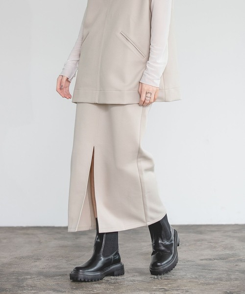 A part by（アパートバイ）の「セットアップ対応／ボンディングタイトスカート　348100（スカート・レディース・ライトブラウン/ライトグレー/ブラック・FREE）」の3枚目の写真