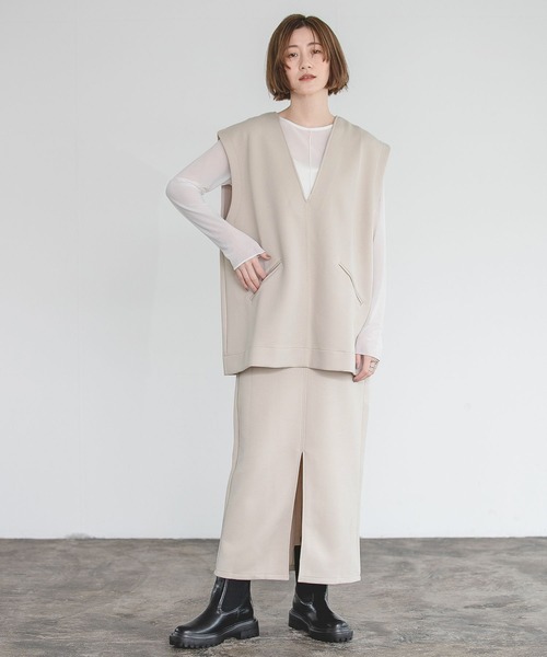 A part by（アパートバイ）の「セットアップ対応／ボンディングタイトスカート　348100（スカート・レディース・ライトブラウン/ライトグレー/ブラック・FREE）」の6枚目の写真