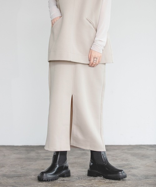 A part by（アパートバイ）の「セットアップ対応／ボンディングタイトスカート　348100（スカート・レディース・ライトブラウン/ライトグレー/ブラック・FREE）」の8枚目の写真