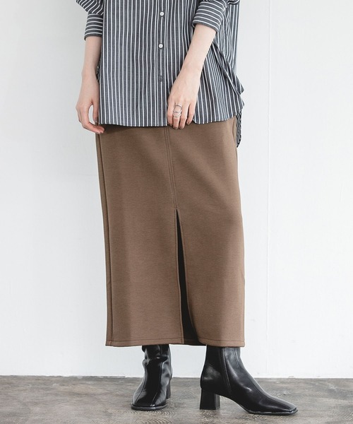 A part by（アパートバイ）の「セットアップ対応／ボンディングタイトスカート　348100（スカート・レディース・ライトブラウン/ライトグレー/ブラック・FREE）」の10枚目の写真