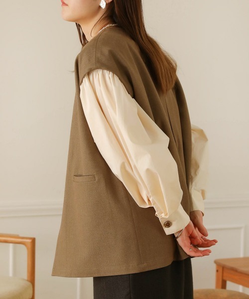 Bab(バブ)の「【セットアップ可能】ノーカラーベスト(ベスト・レディース・ベージュ/カーキ/ブラック・M)」の7枚目の写真