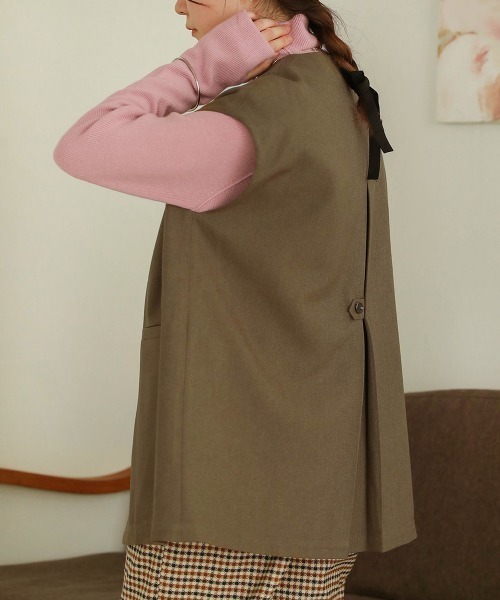 Bab(バブ)の「【セットアップ可能】ノーカラーベスト(ベスト・レディース・ベージュ/カーキ/ブラック・M)」の5枚目の写真