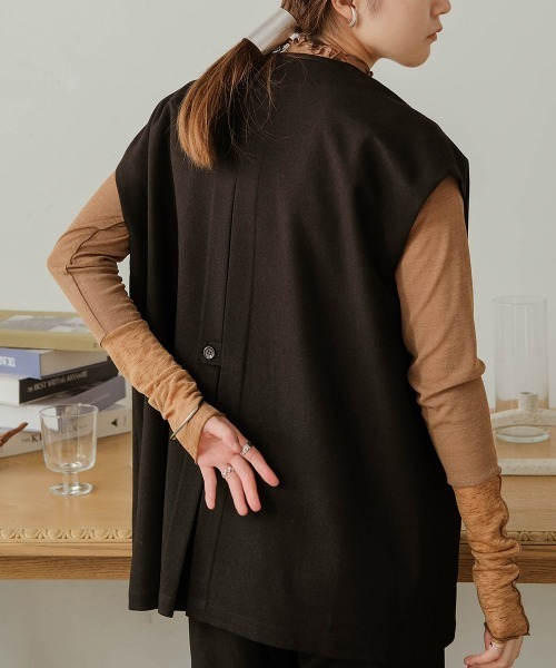 Bab(バブ)の「【セットアップ可能】ノーカラーベスト(ベスト・レディース・ベージュ/カーキ/ブラック・M)」の16枚目の写真