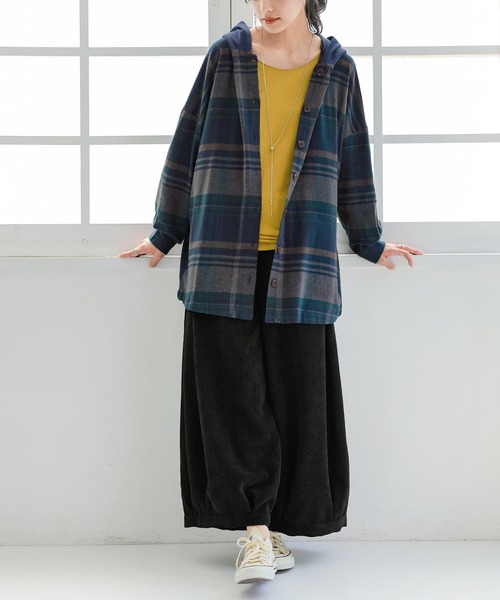 osharewalker（オシャレウォーカー）の「【廃盤】『異素材フードチェック柄シャツパーカー』（パーカー・レディース・パープル/ネイビー/レッド・FREE）」の10枚目の写真