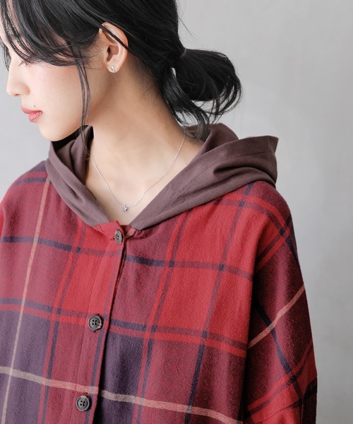 osharewalker（オシャレウォーカー）の「【廃盤】『異素材フードチェック柄シャツパーカー』（パーカー・レディース・パープル/ネイビー/レッド・FREE）」の17枚目の写真