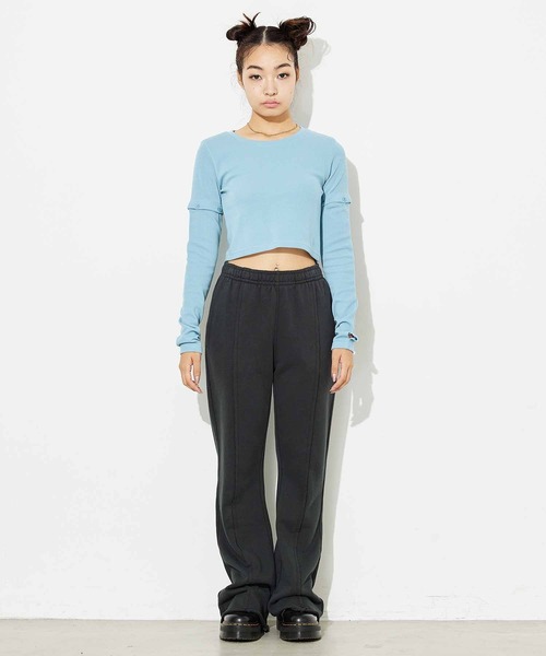 X-girl（エックスガール）の「SWEAT FLARE PANTS（スウェットパンツ・レディース・アッシュ/ブラウン/チャコール・M/S）」の4枚目の写真