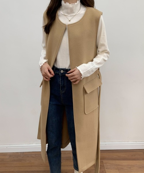 BANNER SELECT（バナーセレクト）の「メルトンノーカラーロングジレベスト（ベスト・レディース・ベージュ/アイボリー/ブラック・S/M）」の16枚目の写真