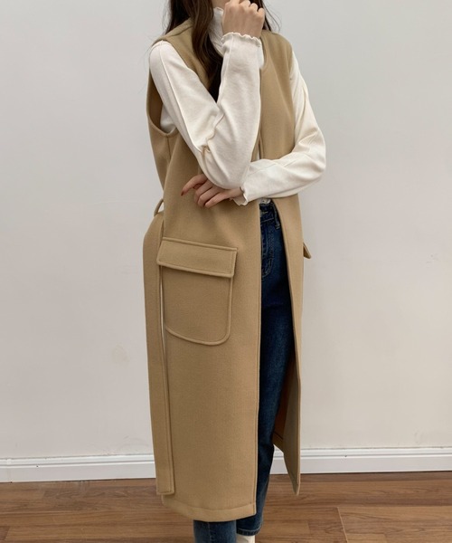 BANNER SELECT（バナーセレクト）の「メルトンノーカラーロングジレベスト（ベスト・レディース・ベージュ/アイボリー/ブラック・S/M）」の17枚目の写真