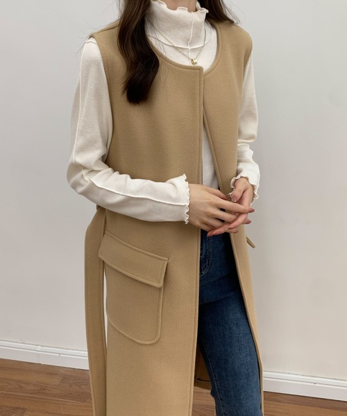 BANNER SELECT（バナーセレクト）の「メルトンノーカラーロングジレベスト（ベスト・レディース・ベージュ/アイボリー/ブラック・S/M）」の18枚目の写真