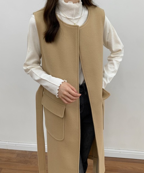 BANNER SELECT（バナーセレクト）の「メルトンノーカラーロングジレベスト（ベスト・レディース・ベージュ/アイボリー/ブラック・S/M）」の19枚目の写真