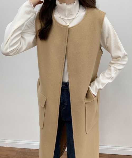 BANNER SELECT（バナーセレクト）の「メルトンノーカラーロングジレベスト（ベスト・レディース・ベージュ/アイボリー/ブラック・S/M）」の20枚目の写真