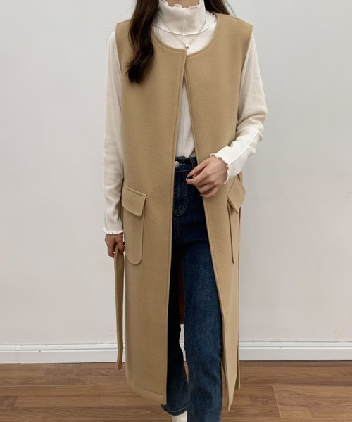 BANNER SELECT（バナーセレクト）の「メルトンノーカラーロングジレベスト（ベスト・レディース・ベージュ/アイボリー/ブラック・S/M）」の22枚目の写真