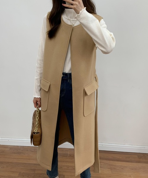 BANNER SELECT（バナーセレクト）の「メルトンノーカラーロングジレベスト（ベスト・レディース・ベージュ/アイボリー/ブラック・S/M）」の21枚目の写真