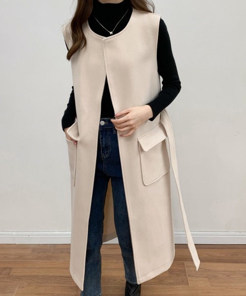 BANNER SELECT（バナーセレクト）の「メルトンノーカラーロングジレベスト（ベスト・レディース・ベージュ/アイボリー/ブラック・S/M）」の4枚目の写真