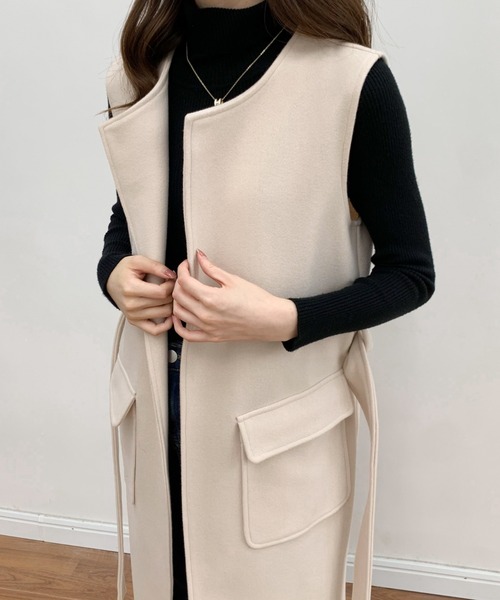 BANNER SELECT（バナーセレクト）の「メルトンノーカラーロングジレベスト（ベスト・レディース・ベージュ/アイボリー/ブラック・S/M）」の5枚目の写真
