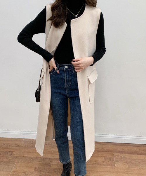 BANNER SELECT（バナーセレクト）の「メルトンノーカラーロングジレベスト（ベスト・レディース・ベージュ/アイボリー/ブラック・S/M）」の13枚目の写真