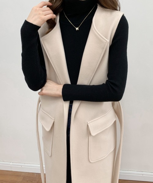 BANNER SELECT（バナーセレクト）の「メルトンノーカラーロングジレベスト（ベスト・レディース・ベージュ/アイボリー/ブラック・S/M）」の10枚目の写真