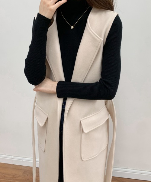 BANNER SELECT（バナーセレクト）の「メルトンノーカラーロングジレベスト（ベスト・レディース・ベージュ/アイボリー/ブラック・S/M）」の12枚目の写真