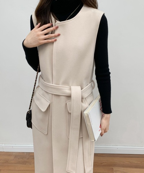 BANNER SELECT（バナーセレクト）の「メルトンノーカラーロングジレベスト（ベスト・レディース・ベージュ/アイボリー/ブラック・S/M）」の14枚目の写真