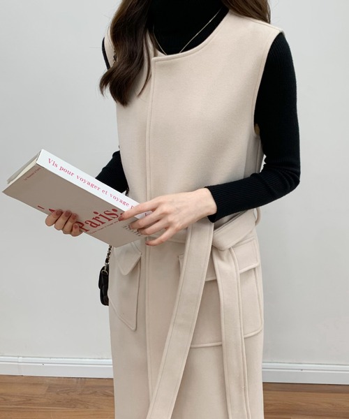 BANNER SELECT（バナーセレクト）の「メルトンノーカラーロングジレベスト（ベスト・レディース・ベージュ/アイボリー/ブラック・S/M）」の15枚目の写真