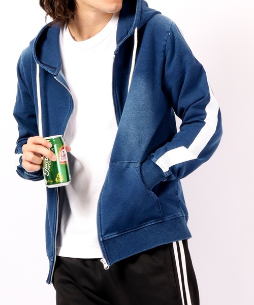 EVOLUTION(エボリューション)の「Sideline vintage clothing style zip up hoodie / サイドライン古着風ジップアップパーカー unisex(パーカー・メンズ・サックスブルー/ネイビー・XL/XXL/L/M)」の1枚目の写真