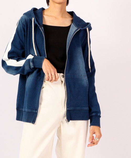 EVOLUTION(エボリューション)の「Sideline vintage clothing style zip up hoodie / サイドライン古着風ジップアップパーカー unisex(パーカー・メンズ・サックスブルー/ネイビー・XL/XXL/L/M)」の3枚目の写真