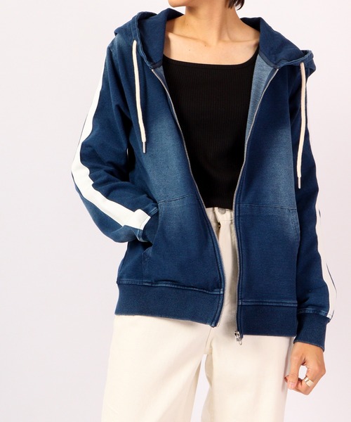 EVOLUTION(エボリューション)の「Sideline vintage clothing style zip up hoodie / サイドライン古着風ジップアップパーカー unisex(パーカー・メンズ・サックスブルー/ネイビー・XL/XXL/L/M)」の4枚目の写真