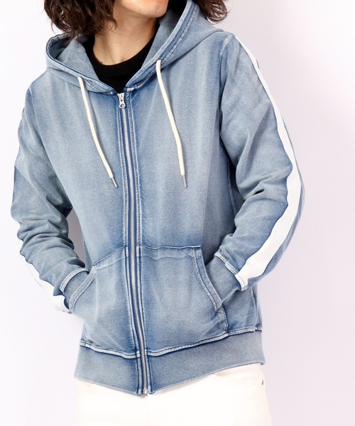 EVOLUTION(エボリューション)の「Sideline vintage clothing style zip up hoodie / サイドライン古着風ジップアップパーカー unisex(パーカー・メンズ・サックスブルー/ネイビー・XL/XXL/L/M)」の11枚目の写真