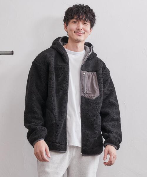 coen（コーエン）の「[洗える]ボアフーディージャケット（ブルゾン・メンズ・ブラック/ブラウン・M/S/XL/L）」の7枚目の写真