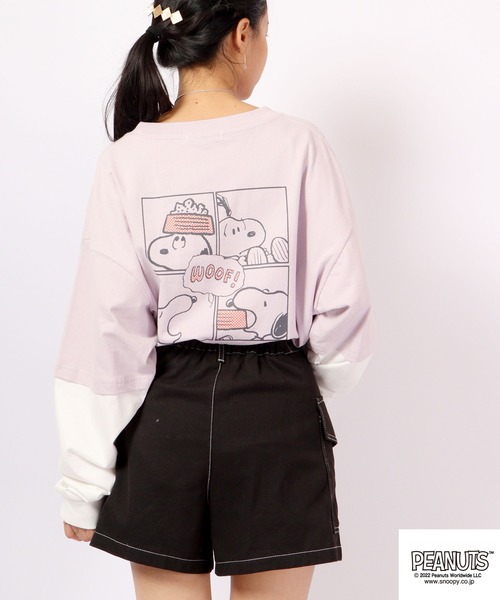 PEANUTS(ピーナッツ)の「PEANUTS スヌーピー レイヤード長袖Tシャツ(Tシャツ/カットソー・レディース・ブラック/ピンクベージュ/ホワイト/ラベンダー/ベージュ/ブルーグレー・M/L)」の6枚目の写真