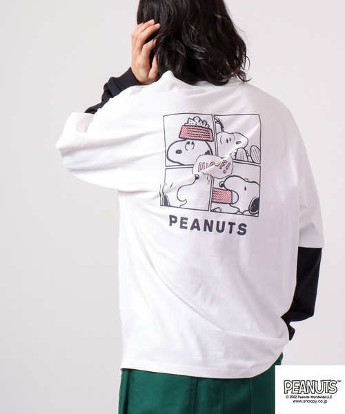 PEANUTS(ピーナッツ)の「PEANUTS スヌーピー レイヤード長袖Tシャツ(Tシャツ/カットソー・レディース・ブラック/ピンクベージュ/ホワイト/ラベンダー/ベージュ/ブルーグレー・M/L)」の11枚目の写真
