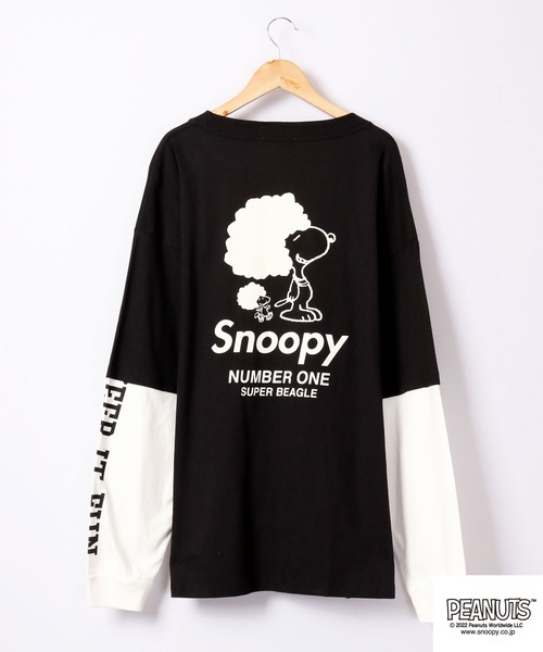 PEANUTS(ピーナッツ)の「PEANUTS スヌーピー レイヤード長袖Tシャツ(Tシャツ/カットソー・レディース・ブラック/ピンクベージュ/ホワイト/ラベンダー/ベージュ/ブルーグレー・M/L)」の14枚目の写真