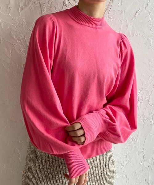 She's Closet(シーズクローゼット)の「ハイネック長袖ボリュームスリーブショート丈ハイゲージニットプルオーバー(ニット/セーター・レディース・オレンジ/キャメル/グリーン/ブラック/アイボリー/ブルー/ピンク・FREE)」の7枚目の写真