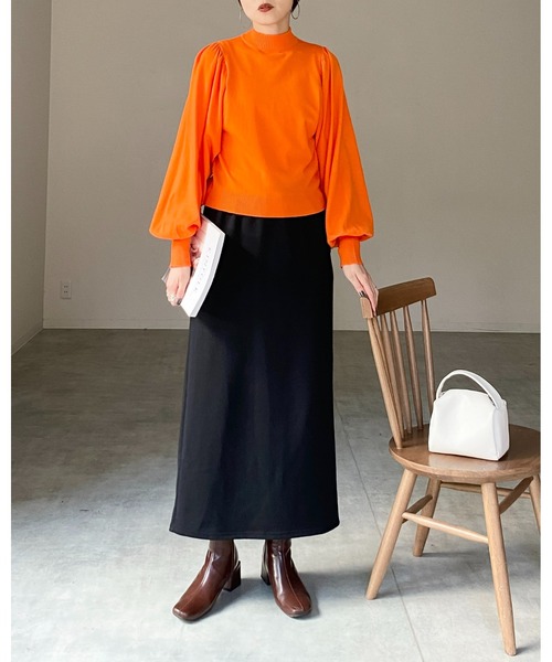 She's Closet(シーズクローゼット)の「ハイネック長袖ボリュームスリーブショート丈ハイゲージニットプルオーバー(ニット/セーター・レディース・オレンジ/キャメル/グリーン/ブラック/アイボリー/ブルー/ピンク・FREE)」の12枚目の写真